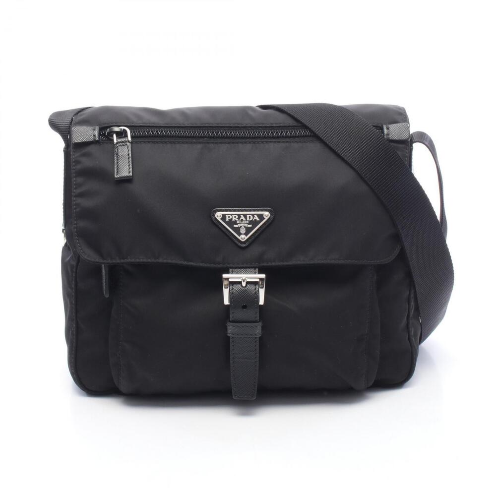 Prada Vela Leather Shoulder Bag Black
